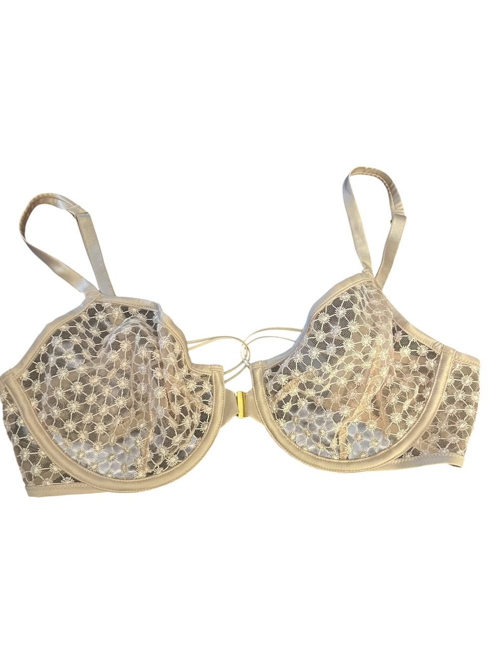 Victoria's Secret Sheer Floral Lace Underwire Bra in Champagne Gold